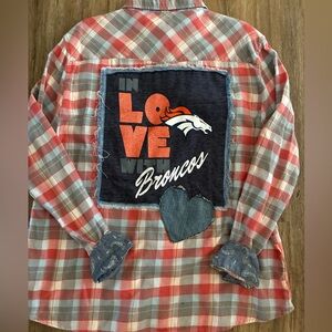 Upcycled Broncos Flannel Shirt. In Love w/ Broncos. XXL.